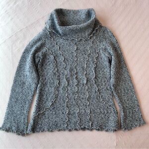 Cozy Gray Ruffle-Trim Turtleneck Sweater